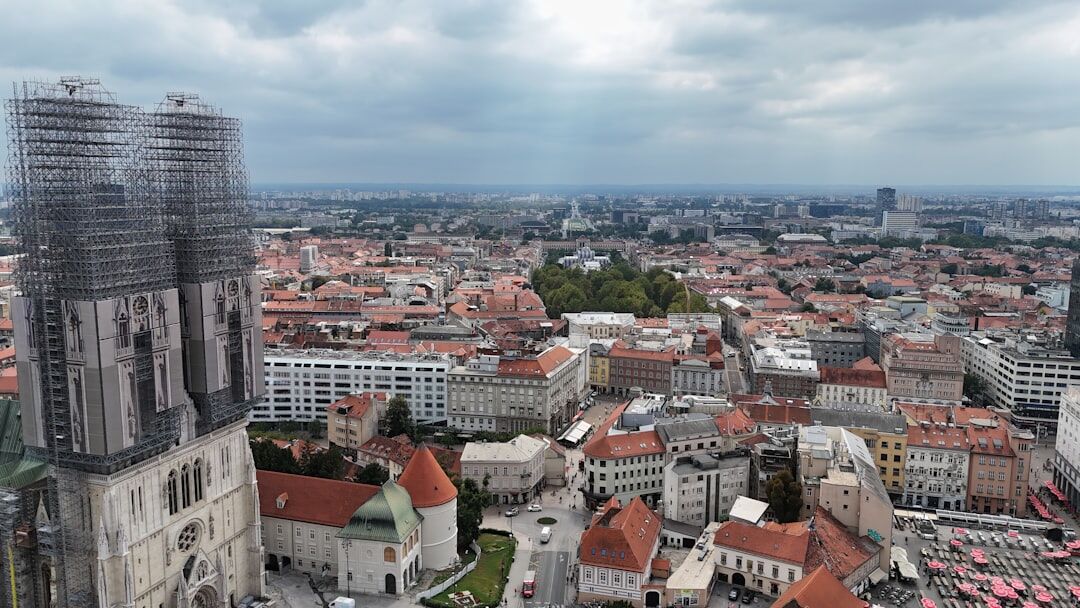 Zagreb Upper Town rooftops and cathedral spires
