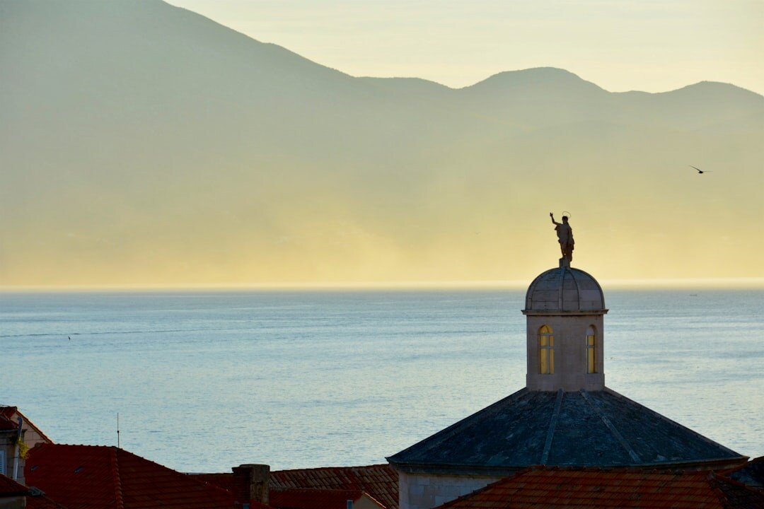 Fortified old town of Korcula on a peninsula at sunset