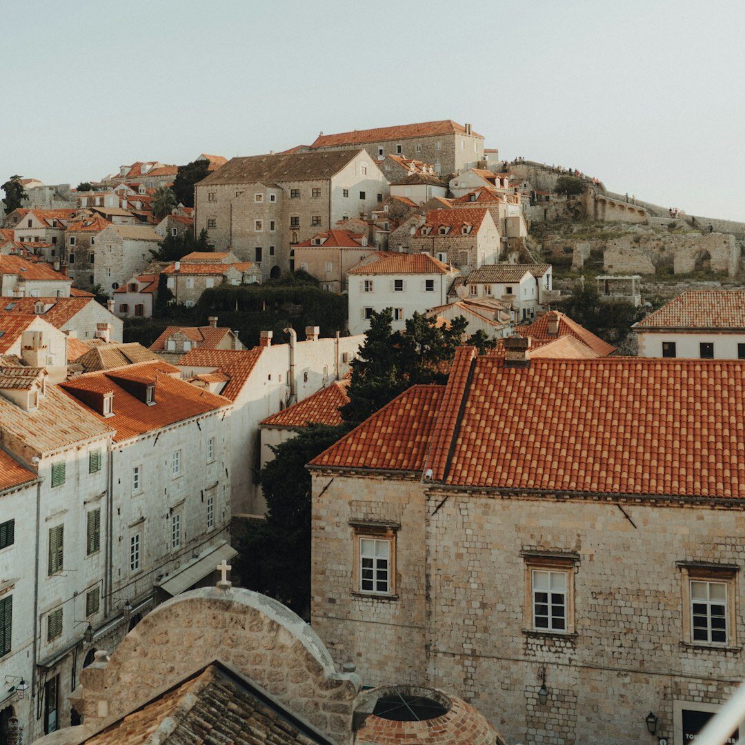 Dubrovnik city walls silhouetted at sunset print