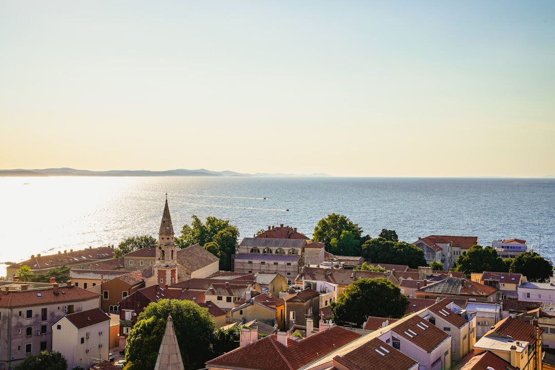 Roman forum ruins in Zadar old town at dusk