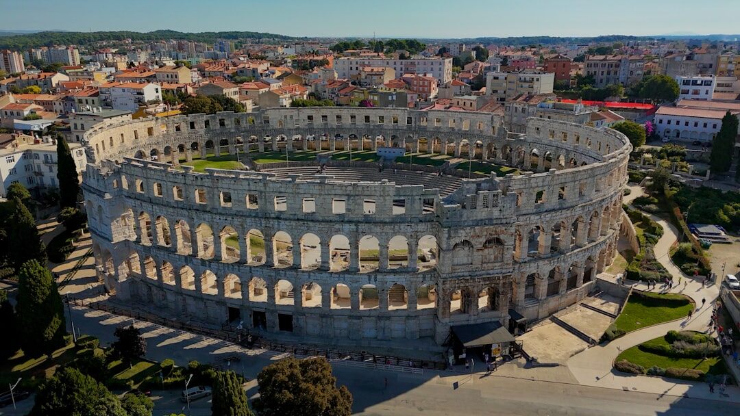 Pula city center with the Roman Arena in the background
