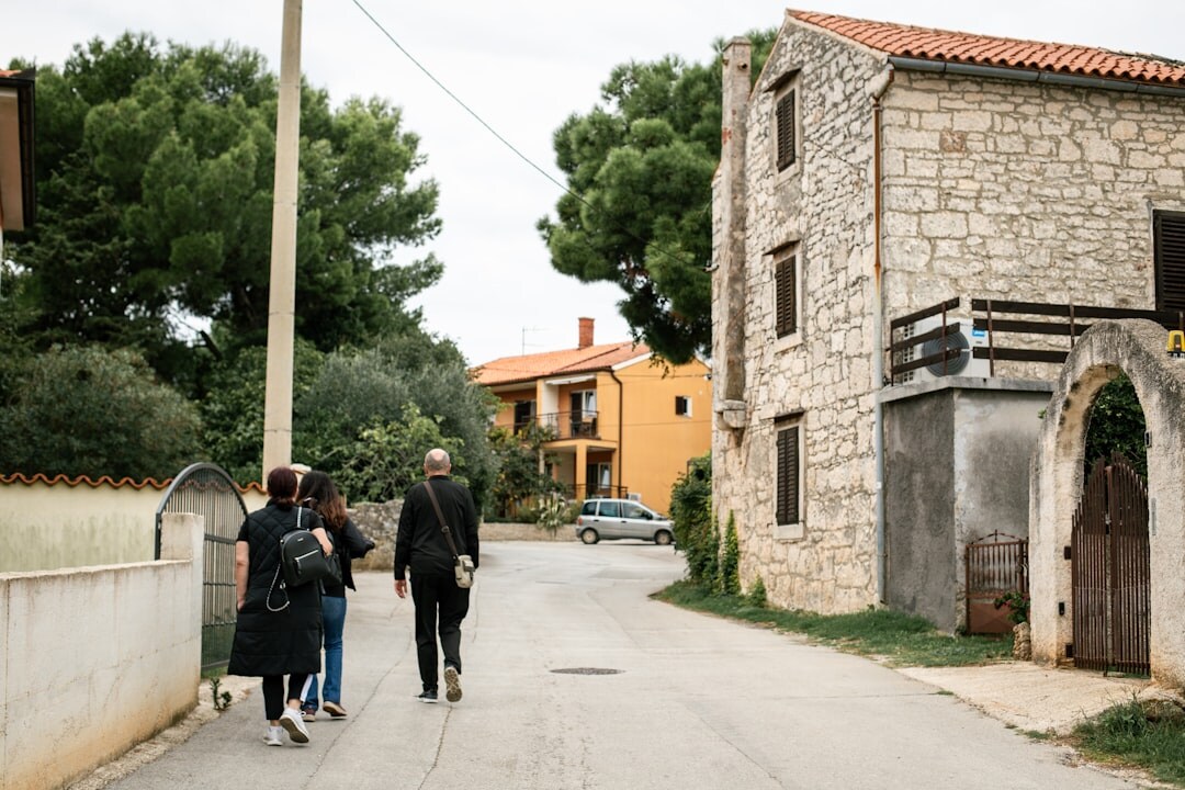 Stone village rooftops in the Istrian countryside